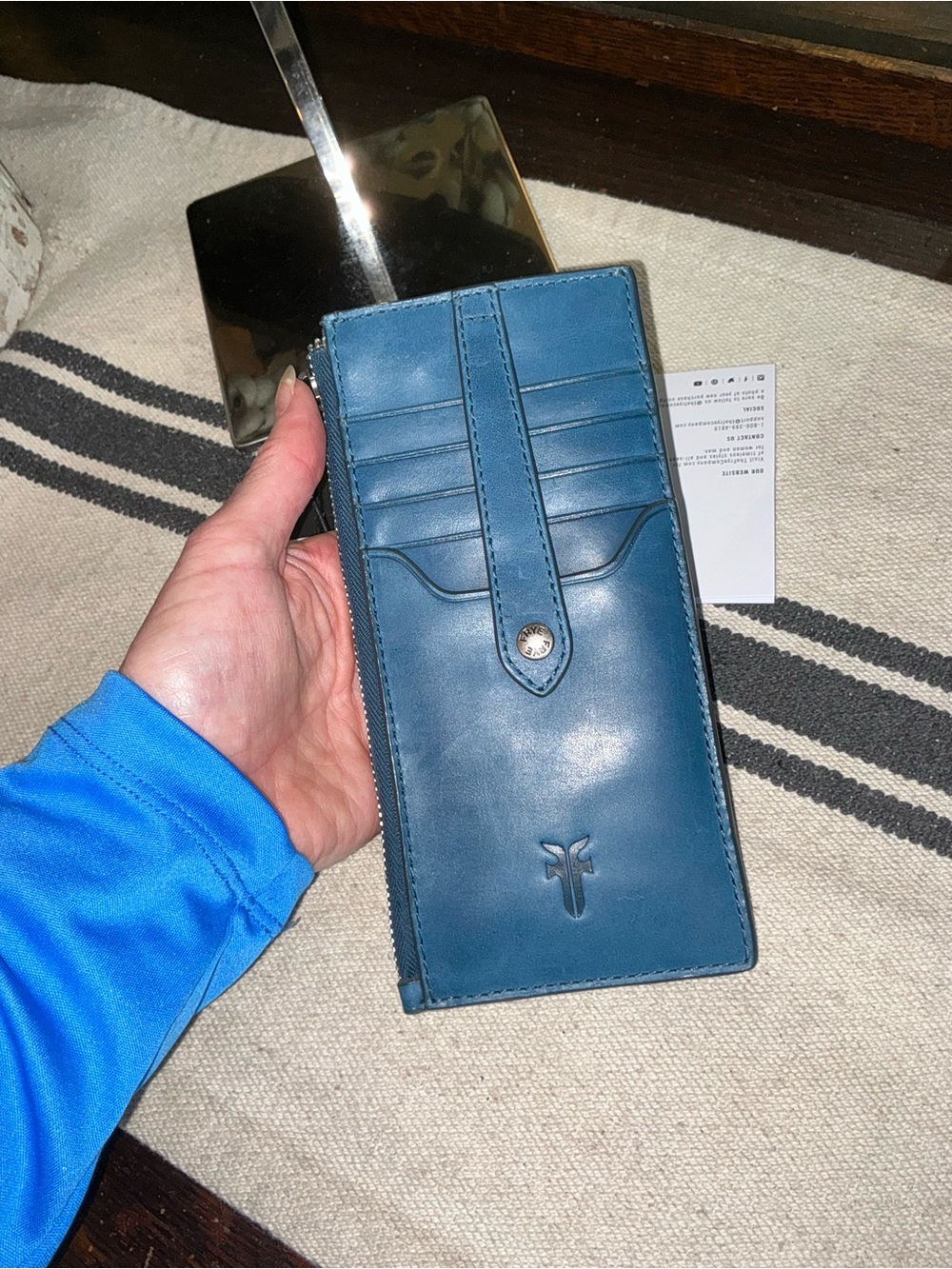 NWT Frye Melissa Leather Snap Card Wallet Ink Blue Retail $98 - Picture 5 of 11